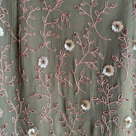 Vintage Y2K Express olive green beaded silk mini skirt Size S - Picture 2 of 15